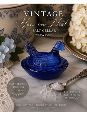 Vintage Cobalt Blue Mini Hen on Nest Covered Dish Glass Trinket Salt Cellar Farm